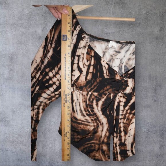 Bluebell Brown Swirl Print Mesh Top – Size 1X – Y2K Inspired Bell Sleeve Knot - Picture 8 of 14